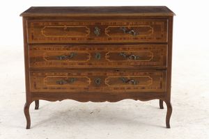 Com in legno lastronato e filettato. Emilia, XVIII secolo  - Asta Antiquariato - Associazione Nazionale - Case d'Asta italiane