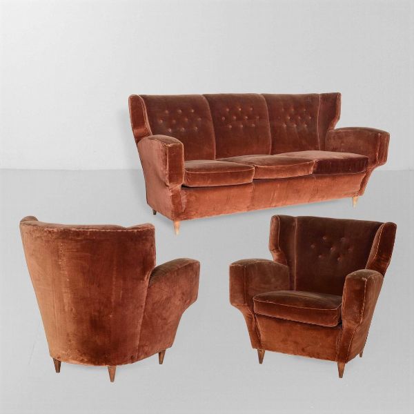 MELCHIORRE BEGA : Divano e coppia di poltrone  - Asta Antiquariato del XX secolo - Associazione Nazionale - Case d'Asta italiane