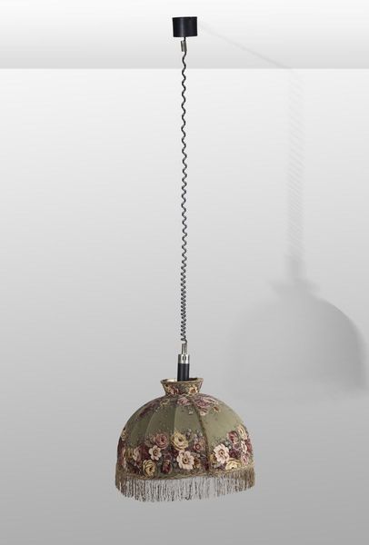 Lampada da sospensione in metallo e paralume in tessuto.  - Asta Antiquariato del XX secolo - Associazione Nazionale - Case d'Asta italiane