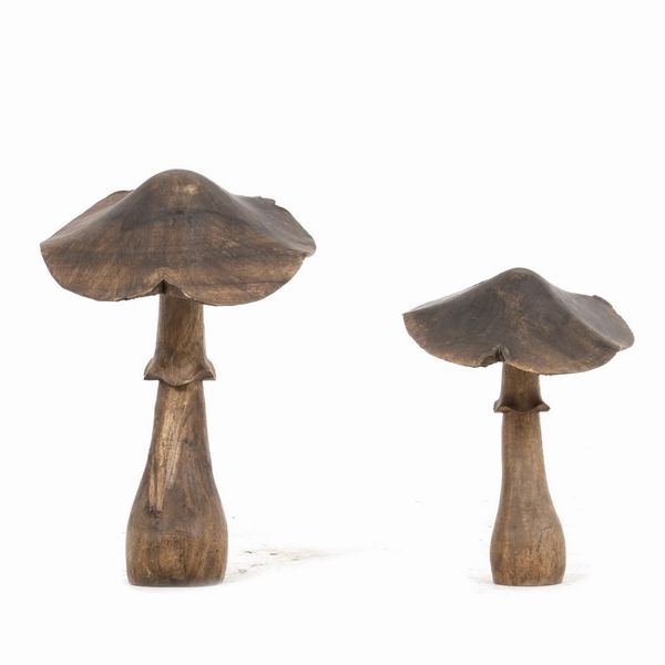 Due sculture in legno raffiguranti funghi  - Asta Antiquariato del XX secolo - Associazione Nazionale - Case d'Asta italiane