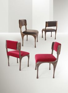 Paul Evans - Quattro sedie con struttura in resina espossidica e rivestimenti in bronzo. seduta e schienale rivestiti in velluto.  [..]