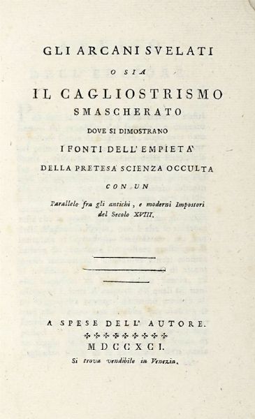 GIUSEPPE COMPAGNONI : Lotto di 2 opere sul Conte Cagliostro.  - Asta Libri, Autografi e Manoscritti - Associazione Nazionale - Case d'Asta italiane