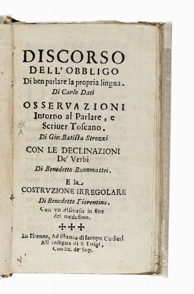 GIULIO OTTONELLI : Annotazioni sopra il Vocabolario degli accademici della Crusca...  - Asta Libri, Autografi e Manoscritti - Associazione Nazionale - Case d'Asta italiane
