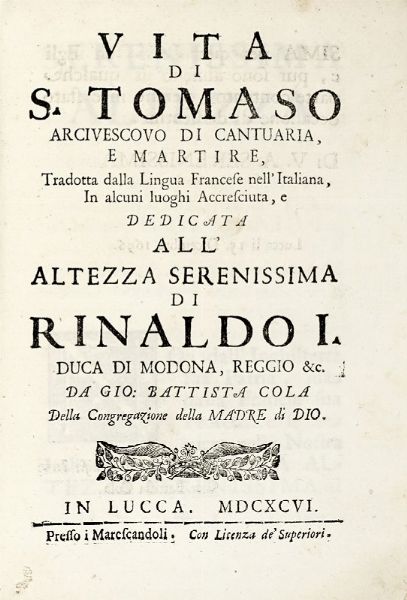 Lotto di opere stampate dai Marescandoli di Lucca.  - Asta Libri, Autografi e Manoscritti - Associazione Nazionale - Case d'Asta italiane