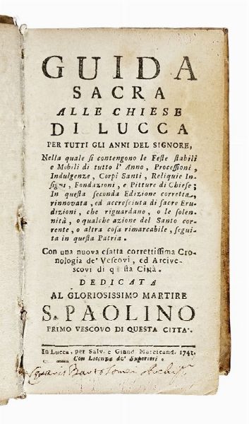 Lotto di 2 guide settecentesche dedicate alle chiese di Lucca.  - Asta Libri, Autografi e Manoscritti - Associazione Nazionale - Case d'Asta italiane