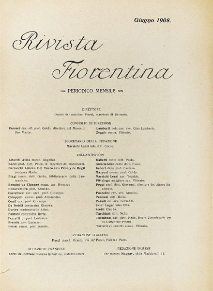 Rivista fiorentina. Periodico mensile Italiano, Francese e Inglese.  - Asta Libri, Autografi e Manoscritti - Associazione Nazionale - Case d'Asta italiane