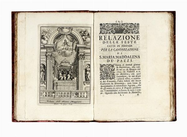 LODOVICO ADIMARI : Prose sacre contenenti il Compendio della vita di S. Maria Maddalena de' Pazzi, e la Relazione delle feste fatte in Firenze per la sua canonizazione [sic]...  - Asta Libri, Autografi e Manoscritti - Associazione Nazionale - Case d'Asta italiane