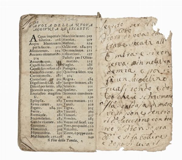 DOMENICO AUDA : Breve compendio di maravigliosi secreti approvati, e praticati con felice successo nell'indisposizioni corporali. Diviso in quattro libri.  - Asta Libri, Autografi e Manoscritti - Associazione Nazionale - Case d'Asta italiane