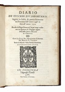 BIAGIO BUONACCORSI - Diario de' successi piu importanti seguiti in Italia, & particolarmente in Fiorenza dall'anno 1498 in sino all'anno 1512 [...] Con la vita del Magnifico Lorenzo De' Medici il vecchio...