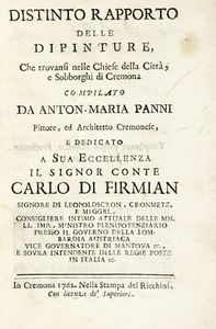 ANTON MARIA PANNI - Distinto rapporto delle dipinture, che trovansi nelle chiese della citta, e sobborghi di Cremona...