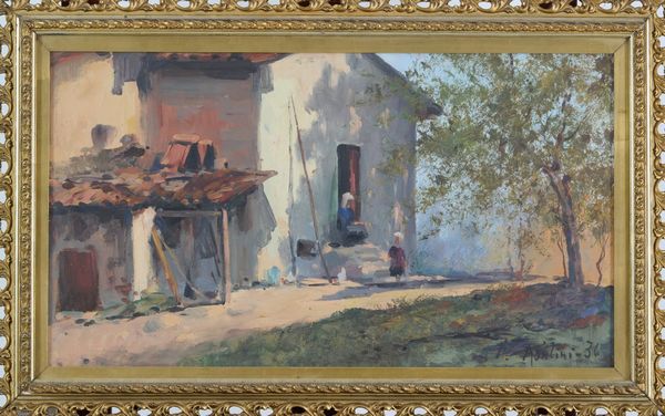 Ferruccio Rontini : Personaggi in un aia  - Asta Asta di Arte Moderna e Contemporanea - Associazione Nazionale - Case d'Asta italiane