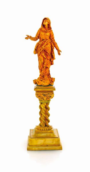 Immacolata in lega metallica patinata e dorata  - Asta ASTA A TEMPO - Antiquariato, Dipinti, Oggetti d'Arte e Pastori da Presepe Napoletani - Associazione Nazionale - Case d'Asta italiane