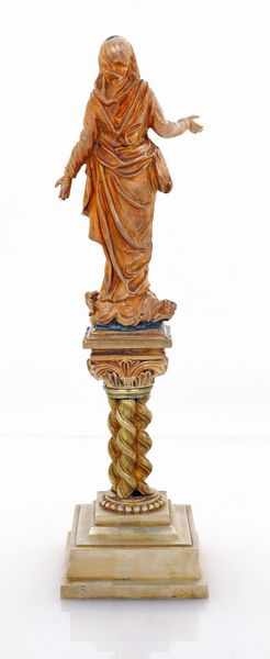 Immacolata in lega metallica patinata e dorata  - Asta ASTA A TEMPO - Antiquariato, Dipinti, Oggetti d'Arte e Pastori da Presepe Napoletani - Associazione Nazionale - Case d'Asta italiane