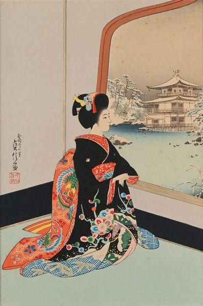 Sadanobu Hasegawa III : Giovane geisha in inverno  - Asta ASTA A TEMPO - Antiquariato, Dipinti, Oggetti d'Arte e Pastori da Presepe Napoletani - Associazione Nazionale - Case d'Asta italiane