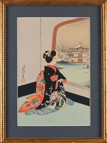 Sadanobu Hasegawa III : Giovane geisha in inverno  - Asta ASTA A TEMPO - Antiquariato, Dipinti, Oggetti d'Arte e Pastori da Presepe Napoletani - Associazione Nazionale - Case d'Asta italiane
