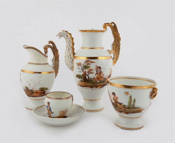 Parte di servizio da caffè in porcellana, Mosca, manifattura Alexander Popov, prima metà del XIX secolo  - Asta ASTA A TEMPO - Antiquariato, Dipinti, Oggetti d'Arte e Pastori da Presepe Napoletani - Associazione Nazionale - Case d'Asta italiane