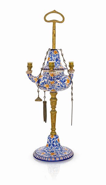 Lucerna a tre beccucci in ceramica blu  - Asta ASTA A TEMPO - Antiquariato, Dipinti, Oggetti d'Arte e Pastori da Presepe Napoletani - Associazione Nazionale - Case d'Asta italiane