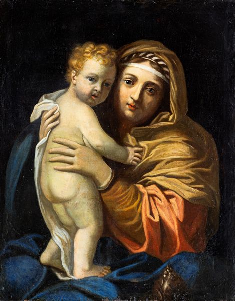 Scuola francese fine XVIII/inizio XIX secolo : Madonna con Gesù Bambino  - Asta ASTA A TEMPO - Antiquariato, Dipinti, Oggetti d'Arte e Pastori da Presepe Napoletani - Associazione Nazionale - Case d'Asta italiane