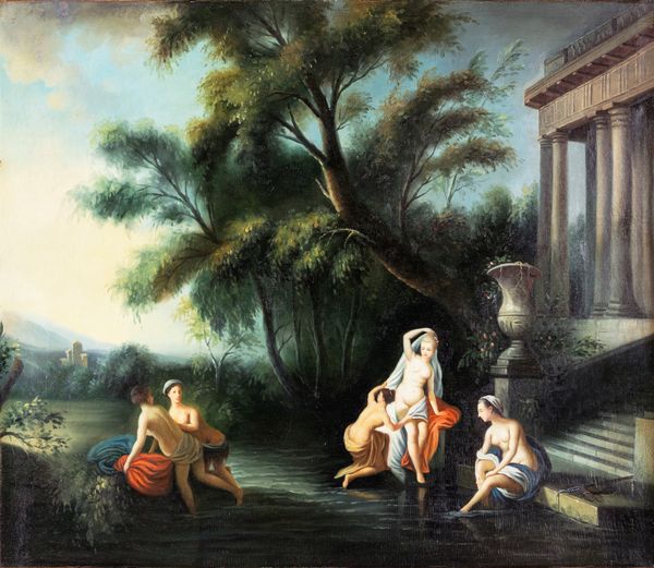 Scuola francese del XIX secolo : Paesaggio con architetture classiche con Venere e ninfe  - Asta ASTA A TEMPO - Antiquariato, Dipinti, Oggetti d'Arte e Pastori da Presepe Napoletani - Associazione Nazionale - Case d'Asta italiane