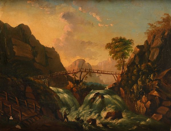 Dipinto bosco con ponte e cascata  - Asta ASTA A TEMPO - Antiquariato, Dipinti, Oggetti d'Arte e Pastori da Presepe Napoletani - Associazione Nazionale - Case d'Asta italiane