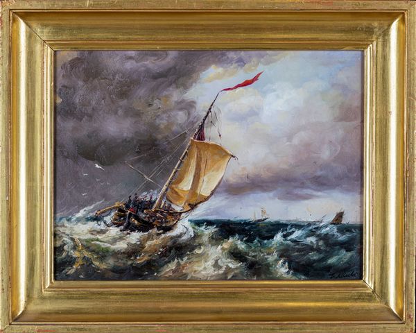 Pittore del XIX/XX secolo : Marina  - Asta ASTA A TEMPO - Antiquariato, Dipinti, Oggetti d'Arte e Pastori da Presepe Napoletani - Associazione Nazionale - Case d'Asta italiane