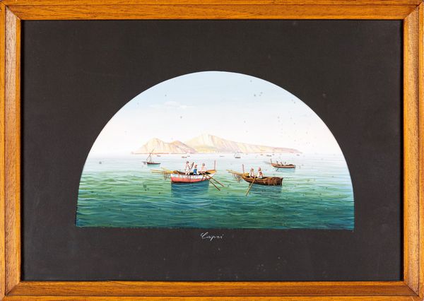 Pittore degli inizi del XX secolo : a) Barche con pescatori a Capri;  b) Barche con pescatori ai faraglioni  - Asta ASTA A TEMPO - Antiquariato, Dipinti, Oggetti d'Arte e Pastori da Presepe Napoletani - Associazione Nazionale - Case d'Asta italiane