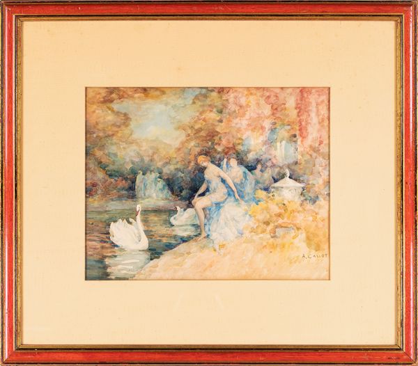 Pittore del XIX secolo<br>Pittore del XX secolo : Bagnanti con cigni  - Asta ASTA A TEMPO - Antiquariato, Dipinti, Oggetti d'Arte e Pastori da Presepe Napoletani - Associazione Nazionale - Case d'Asta italiane