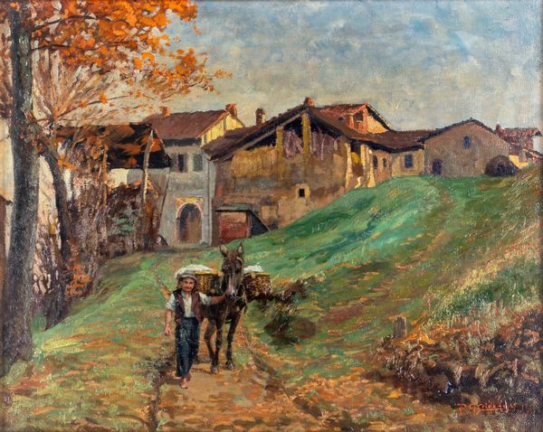 Paolo Giovanni Crida : Ritorno dai campi  - Asta ASTA A TEMPO - Antiquariato, Dipinti, Oggetti d'Arte e Pastori da Presepe Napoletani - Associazione Nazionale - Case d'Asta italiane