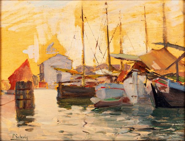 PITTORE DEL XX SECOLO : Barche in porto  - Asta ASTA A TEMPO - Antiquariato, Dipinti, Oggetti d'Arte e Pastori da Presepe Napoletani - Associazione Nazionale - Case d'Asta italiane