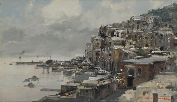 Ezelino Briante : Borgo marinaro in inverno  - Asta ASTA A TEMPO - Antiquariato, Dipinti, Oggetti d'Arte e Pastori da Presepe Napoletani - Associazione Nazionale - Case d'Asta italiane