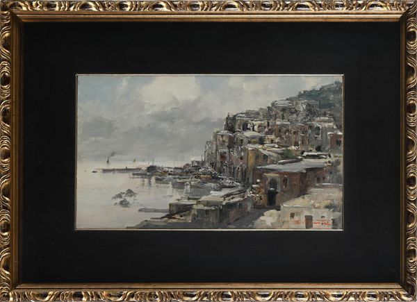 Ezelino Briante : Borgo marinaro in inverno  - Asta ASTA A TEMPO - Antiquariato, Dipinti, Oggetti d'Arte e Pastori da Presepe Napoletani - Associazione Nazionale - Case d'Asta italiane