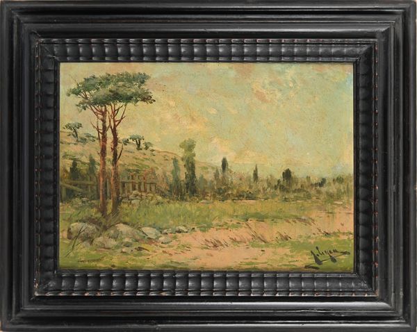 Pittore fine XIX/inizi XX secolo : Paesaggio  - Asta ASTA A TEMPO - Antiquariato, Dipinti, Oggetti d'Arte e Pastori da Presepe Napoletani - Associazione Nazionale - Case d'Asta italiane