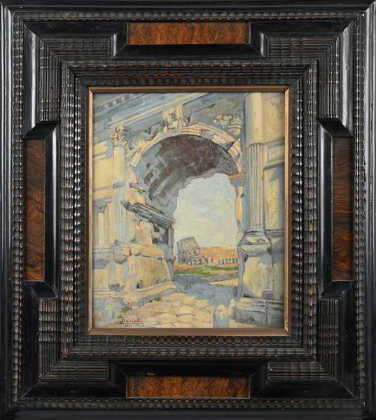 PITTORE DEL XX SECOLO : Veduta del Colosseo dall'Arco di Tito  - Asta ASTA A TEMPO - Antiquariato, Dipinti, Oggetti d'Arte e Pastori da Presepe Napoletani - Associazione Nazionale - Case d'Asta italiane