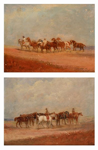 PITTORE DEL XIX SECOLO : Coppia di dipinti raffiguranti cavalli e cavalieri  - Asta ASTA A TEMPO - Antiquariato, Dipinti, Oggetti d'Arte e Pastori da Presepe Napoletani - Associazione Nazionale - Case d'Asta italiane