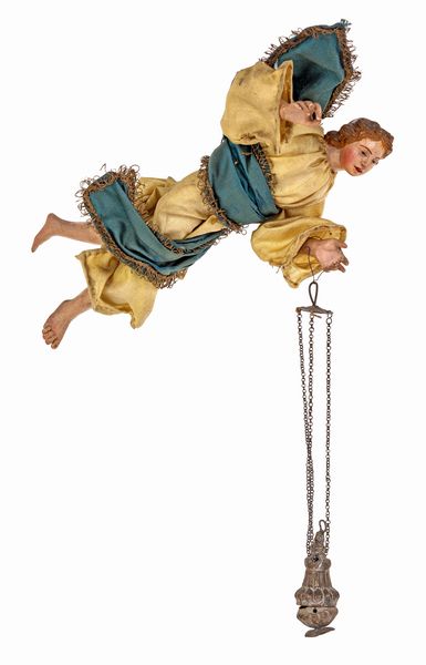 Angelo svolazzante con turibolo in metallo argentato  - Asta ASTA A TEMPO - Antiquariato, Dipinti, Oggetti d'Arte e Pastori da Presepe Napoletani - Associazione Nazionale - Case d'Asta italiane
