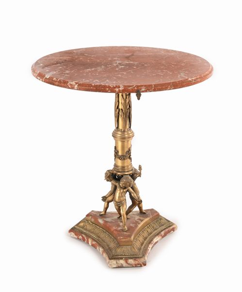 Tavolinetto in bronzo con piano circolare in marmo rosso  - Asta ASTA A TEMPO - Antiquariato, Dipinti, Oggetti d'Arte e Pastori da Presepe Napoletani - Associazione Nazionale - Case d'Asta italiane