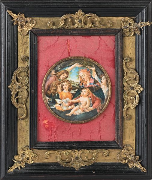 Miniaturista del XIX secolo : Cornice in legno ebanizzato con finiture ornamentali in metallo dorato Italia centrale XVIII secolo.  - Asta ASTA A TEMPO - Antiquariato, Dipinti, Oggetti d'Arte e Pastori da Presepe Napoletani - Associazione Nazionale - Case d'Asta italiane