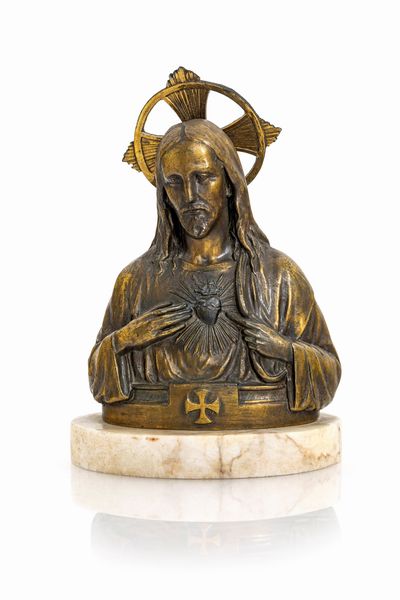 Busto in bronzo raffigurante Sacro cuore di Gesù  - Asta ASTA A TEMPO - Antiquariato, Dipinti, Oggetti d'Arte e Pastori da Presepe Napoletani - Associazione Nazionale - Case d'Asta italiane
