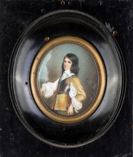 Miniaturista del XIX secolo : Ritratto di giovane gentiluomo  - Asta ASTA A TEMPO - Antiquariato, Dipinti, Oggetti d'Arte e Pastori da Presepe Napoletani - Associazione Nazionale - Case d'Asta italiane