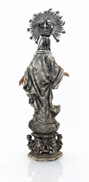 Vergine Immacolata in metallo patinato e dipinto  - Asta ASTA A TEMPO - Antiquariato, Dipinti, Oggetti d'Arte e Pastori da Presepe Napoletani - Associazione Nazionale - Case d'Asta italiane