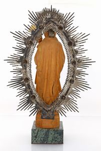 Madonna col Bambino (Vergine del Pilar) in legno e metallo argentato  - Asta ASTA A TEMPO - Antiquariato, Dipinti, Oggetti d'Arte e Pastori da Presepe Napoletani - Associazione Nazionale - Case d'Asta italiane