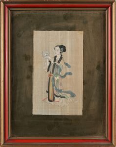 Coppia di dipinti a tempera su seta raffiguranti la divinità orientale Magu, Cina per l'esportazione, fine XIX/inizi XX secolo  - Asta ASTA A TEMPO - Antiquariato, Dipinti, Oggetti d'Arte e Pastori da Presepe Napoletani - Associazione Nazionale - Case d'Asta italiane