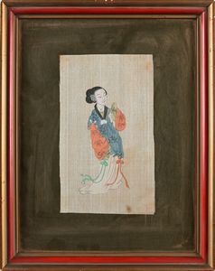 Coppia di dipinti a tempera su seta raffiguranti la divinità orientale Magu, Cina per l'esportazione, fine XIX/inizi XX secolo  - Asta ASTA A TEMPO - Antiquariato, Dipinti, Oggetti d'Arte e Pastori da Presepe Napoletani - Associazione Nazionale - Case d'Asta italiane