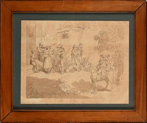 Bartolomeo Pinelli : Donne e soldati all'osteria  - Asta ASTA A TEMPO - Antiquariato, Dipinti, Oggetti d'Arte e Pastori da Presepe Napoletani - Associazione Nazionale - Case d'Asta italiane