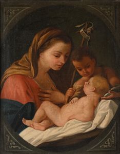 Scuola romana del XVIII secolo - Madonna con Bambino e San Giovannino