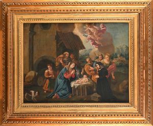 Scuola veneta del XVIII secolo : Natività  - Asta ASTA A TEMPO - Antiquariato, Dipinti, Oggetti d'Arte e Pastori da Presepe Napoletani - Associazione Nazionale - Case d'Asta italiane