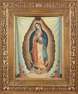 PITTORE DEL XIX SECOLO : Vergine Maria di Guadalupe Copia  - Asta ASTA A TEMPO - Antiquariato, Dipinti, Oggetti d'Arte e Pastori da Presepe Napoletani - Associazione Nazionale - Case d'Asta italiane