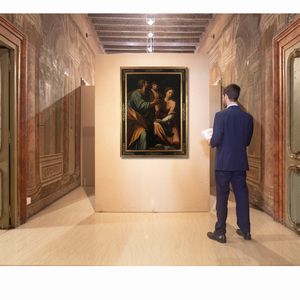 Cristoforo Roncalli Pomarancio : Sacra Famiglia, dipinto su tela del XVIII secolo  - Asta ASTA A TEMPO - Antiquariato, Dipinti, Oggetti d'Arte e Pastori da Presepe Napoletani - Associazione Nazionale - Case d'Asta italiane