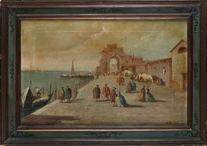 Vedute veneziane con capriccio e personaggi  - Asta ASTA A TEMPO - Antiquariato, Dipinti, Oggetti d'Arte e Pastori da Presepe Napoletani - Associazione Nazionale - Case d'Asta italiane