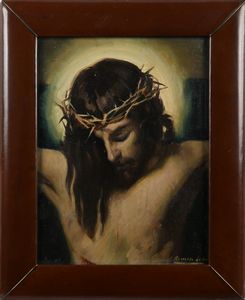 Volto di Cristo entro cornice in cuoio  - Asta ASTA A TEMPO - Antiquariato, Dipinti, Oggetti d'Arte e Pastori da Presepe Napoletani - Associazione Nazionale - Case d'Asta italiane